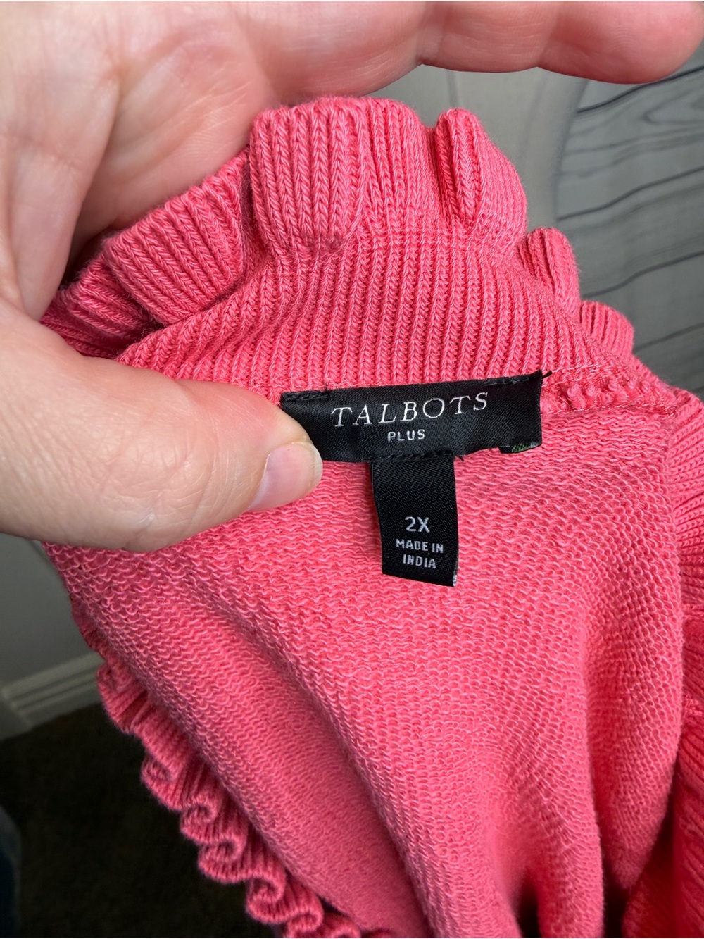 Talbots Pink Ruffle-Neck Pullover with Gold Buttons - Picture 3 of 3